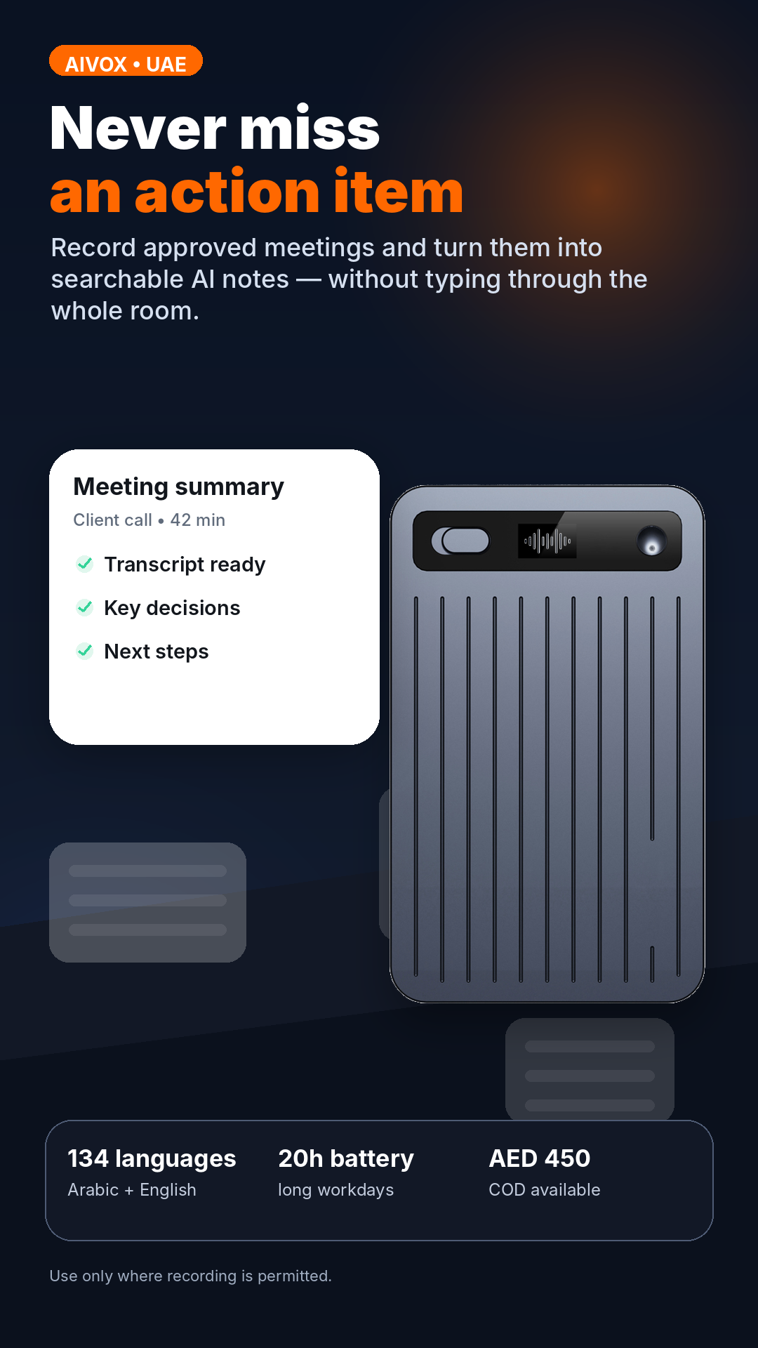 TipTop360 online Facebook ad: Turn meetings into clear notes.