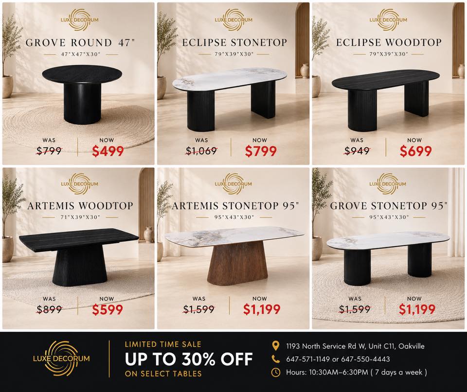 Luxe Decorum Facebook ad: LIMITED TIME TABLE SALE