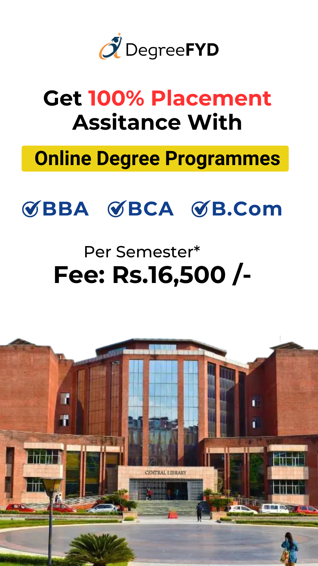 Degreefyd Facebook ad: Online Graduation Programs Start at ₹16,500 /-