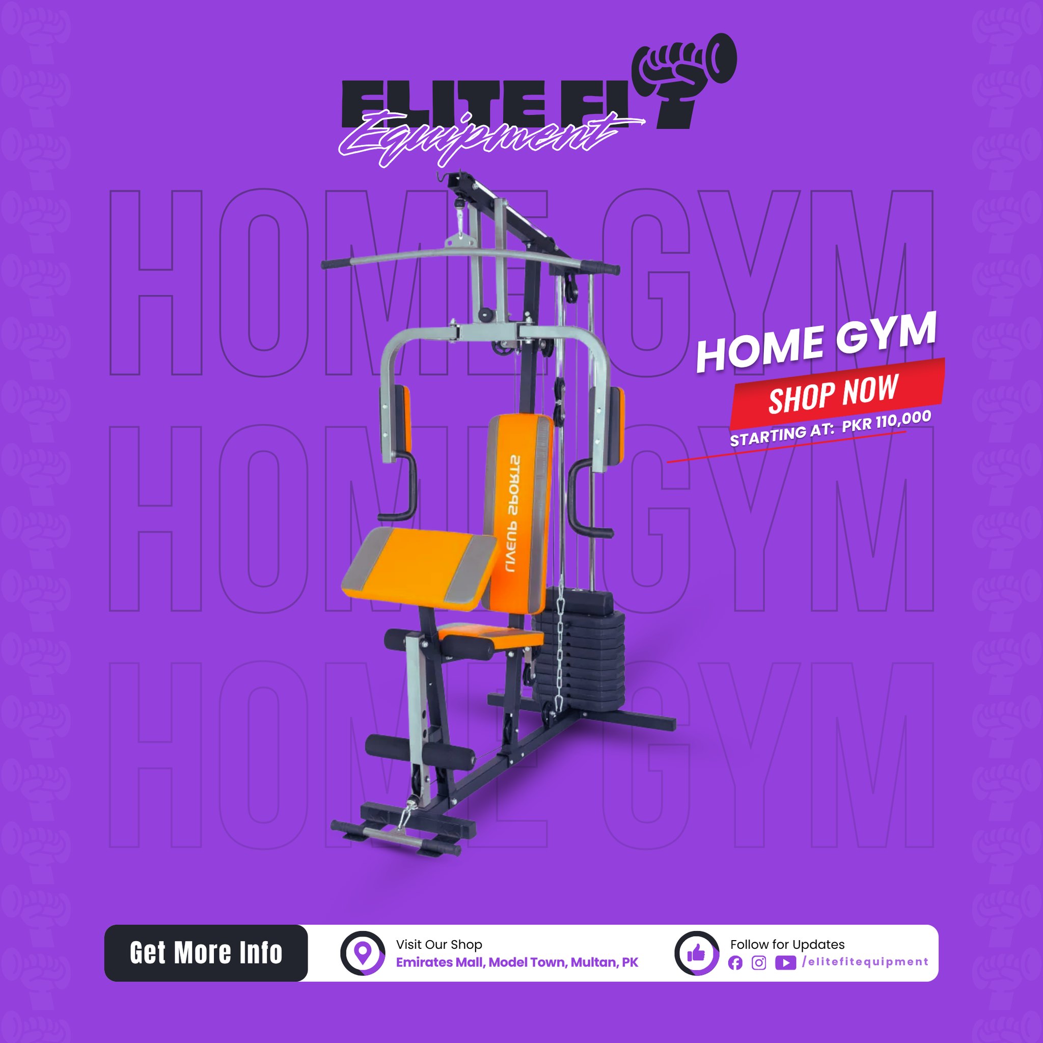 Elite Fit Equipment Facebook ad: NEW FITNESS MACHINES NOW AVAILABLE