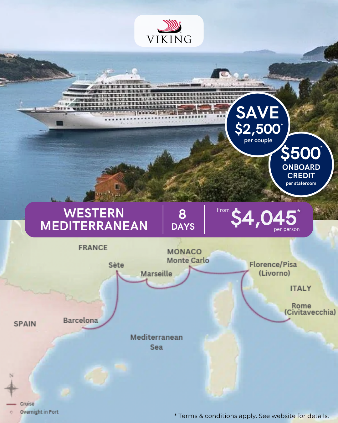 Flat Beds Tour + Cruise Facebook ad: Western Mediterranean Cruise With Viking
