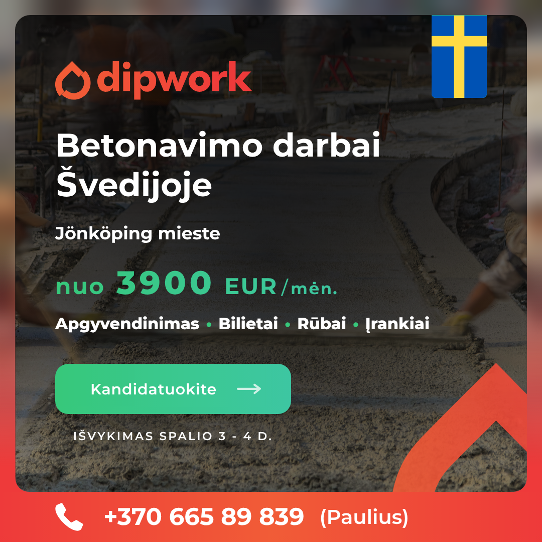 Dipwork Lietuva Facebook ad: Atlyginimas nuo 3900 EUR/mėn.