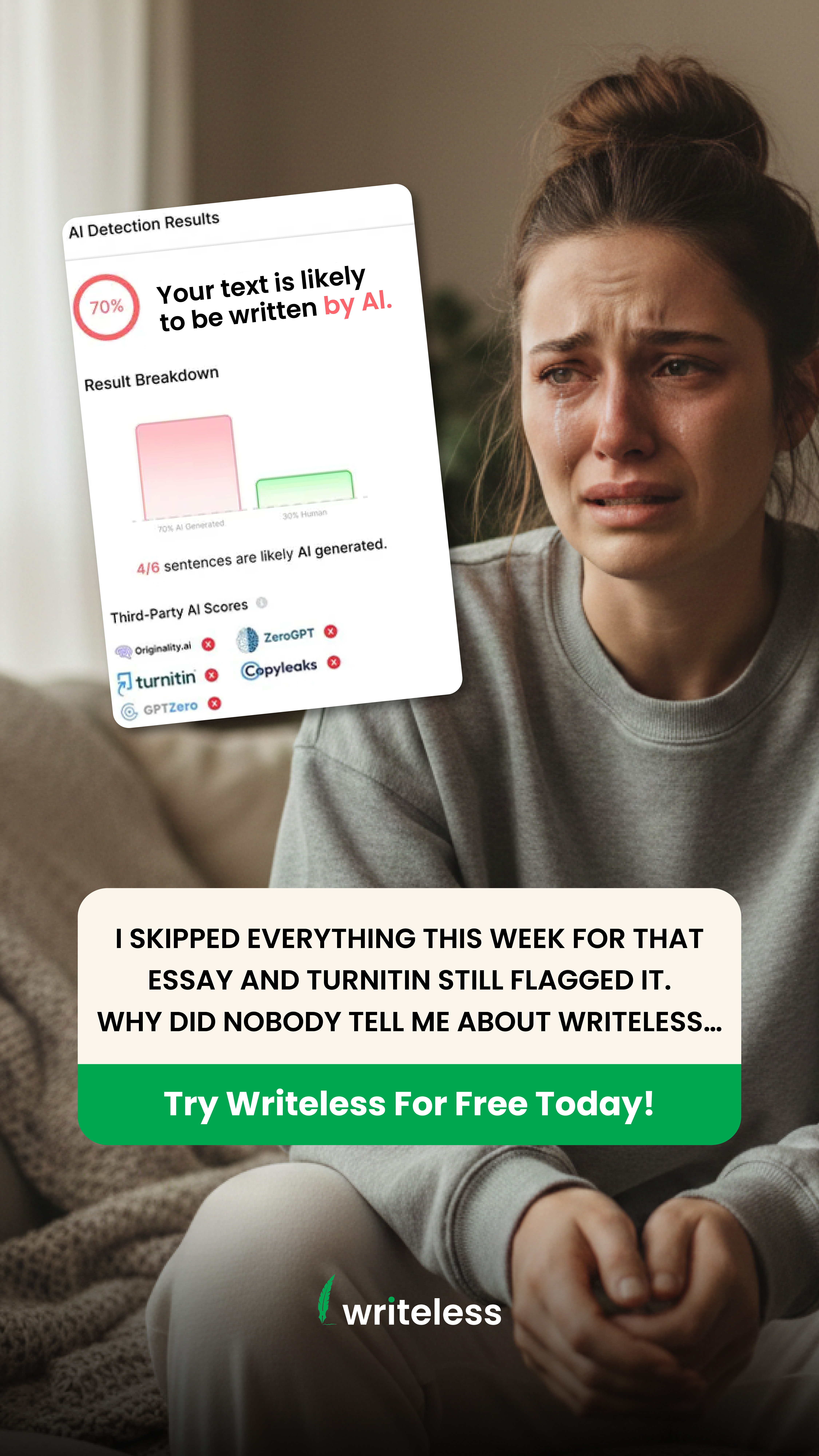 Writeless AI Facebook ad