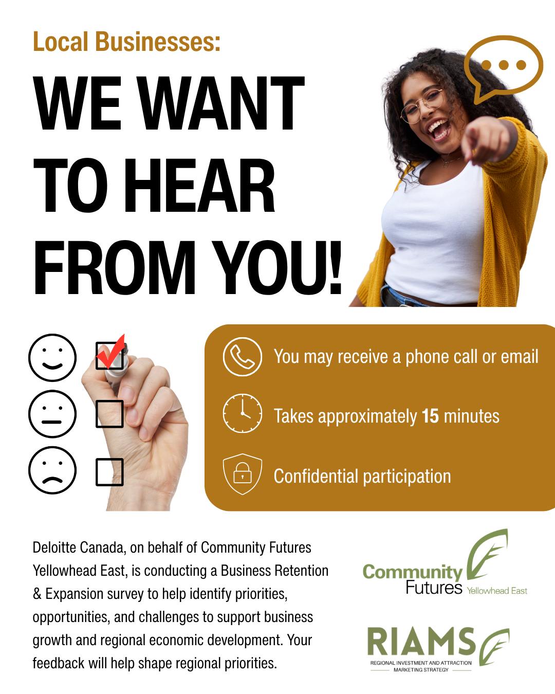 Community Futures Yellowhead East Facebook ad: Attention Yellowhead East Businesses, We Want to Hear…