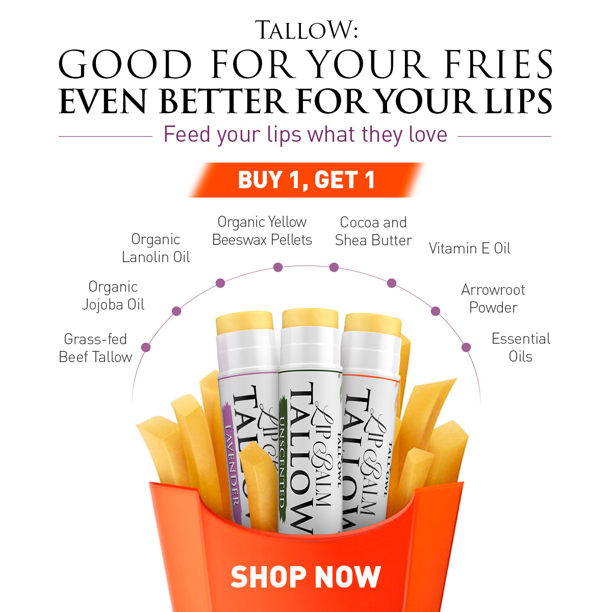 Tall Owl Skincare Facebook ad: Buy One, Get One and Say Goodbye to Perpetually Chapped Lips