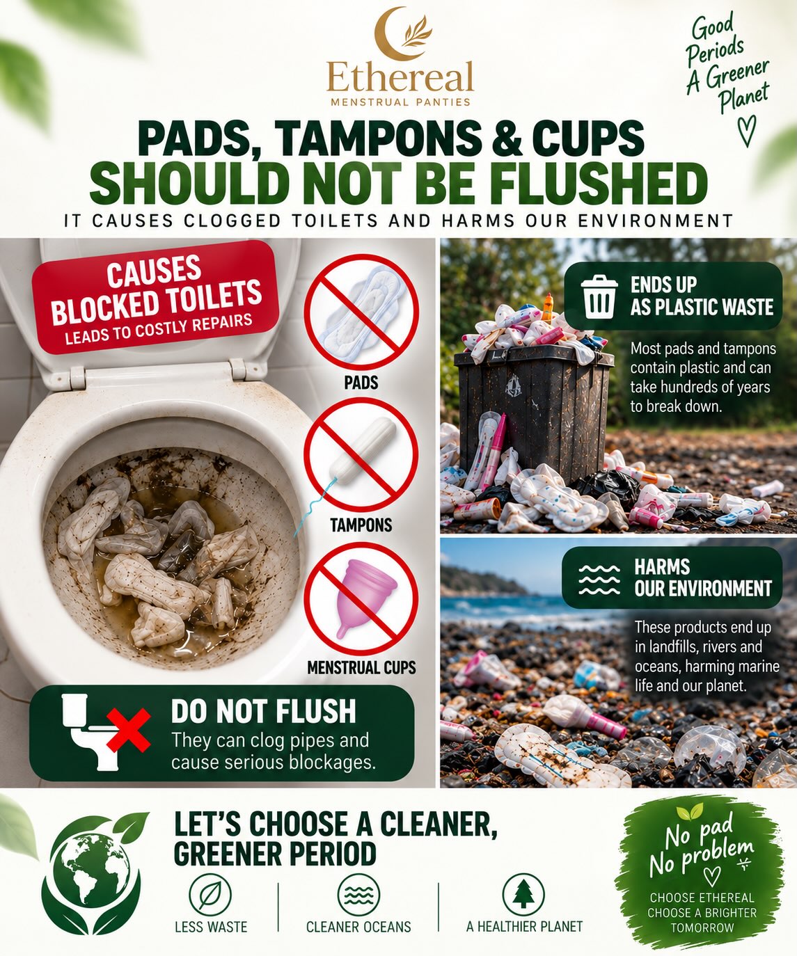 Ethereal Official Malaysia Facebook ad: Pads, tampons & cups should NOT be flushed