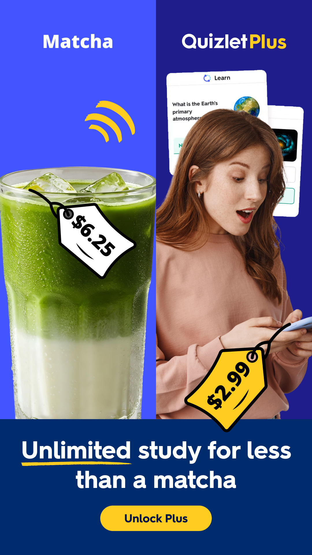 Quizlet Facebook ad: Unlimited study, just $2.99/mo