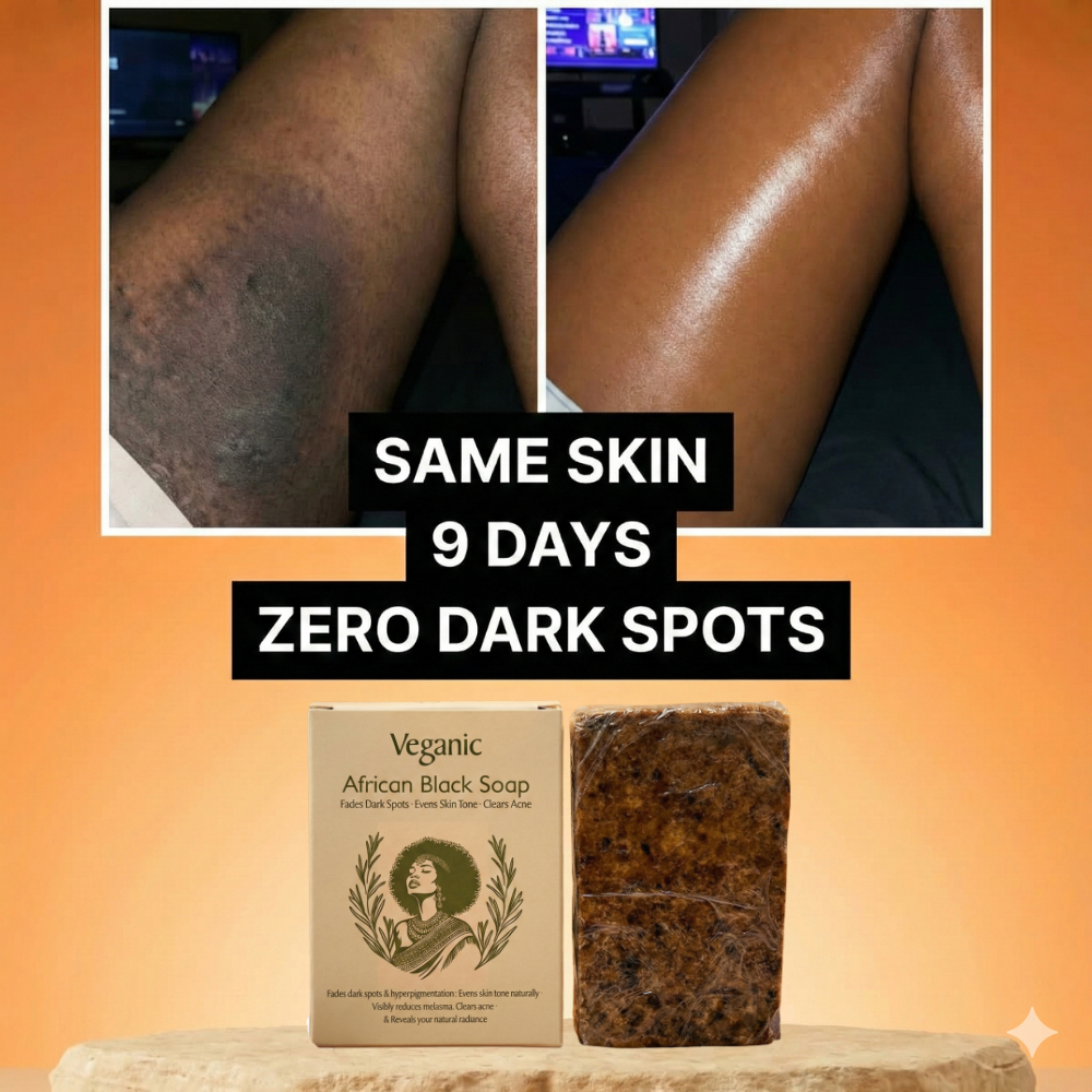 TryVeganic Facebook ad: African Black Soap, Clear, Even, Glowing Skin