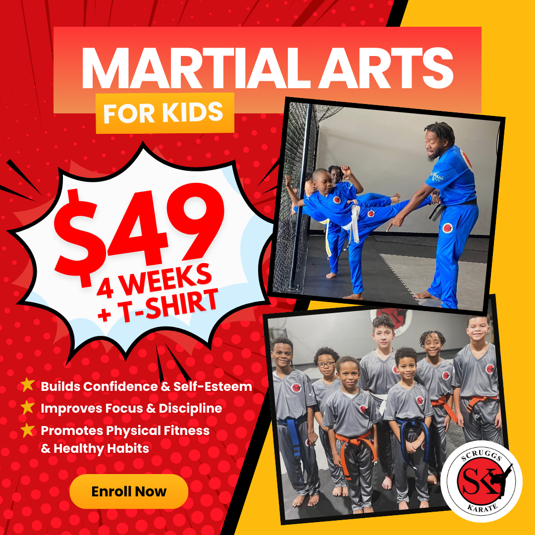 Scruggs Karate & Kickboxing Studio Facebook ad: Strong, Confident Kids Start Here