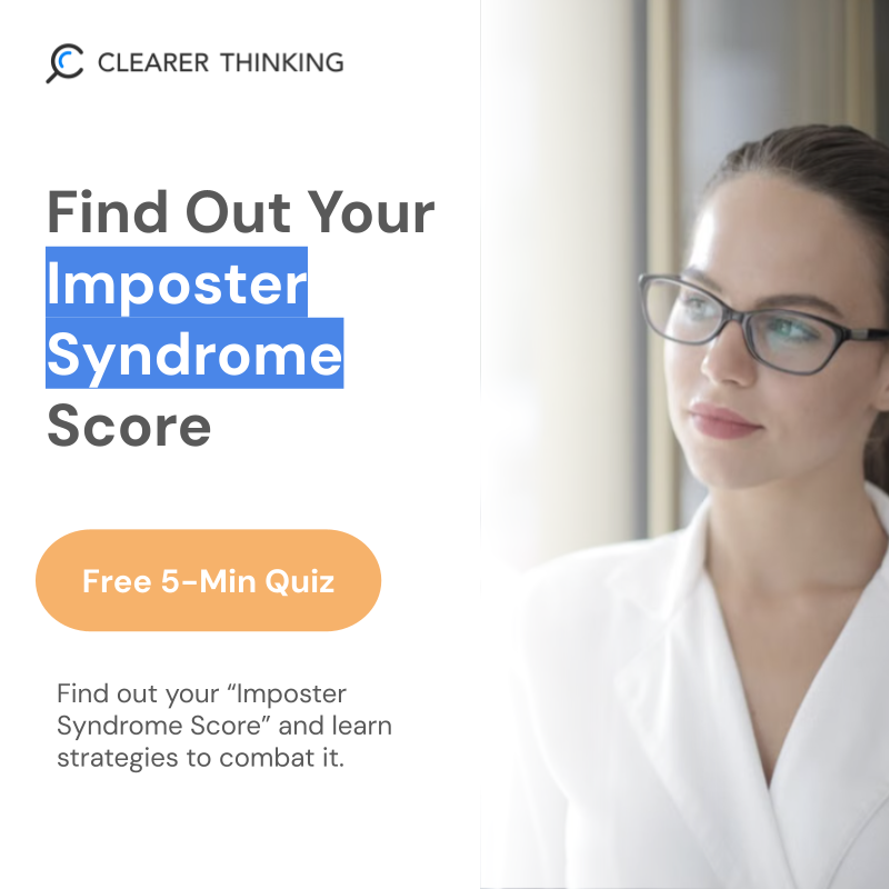 ClearerThinking.org Facebook ad: Free Imposter Syndrome Quiz