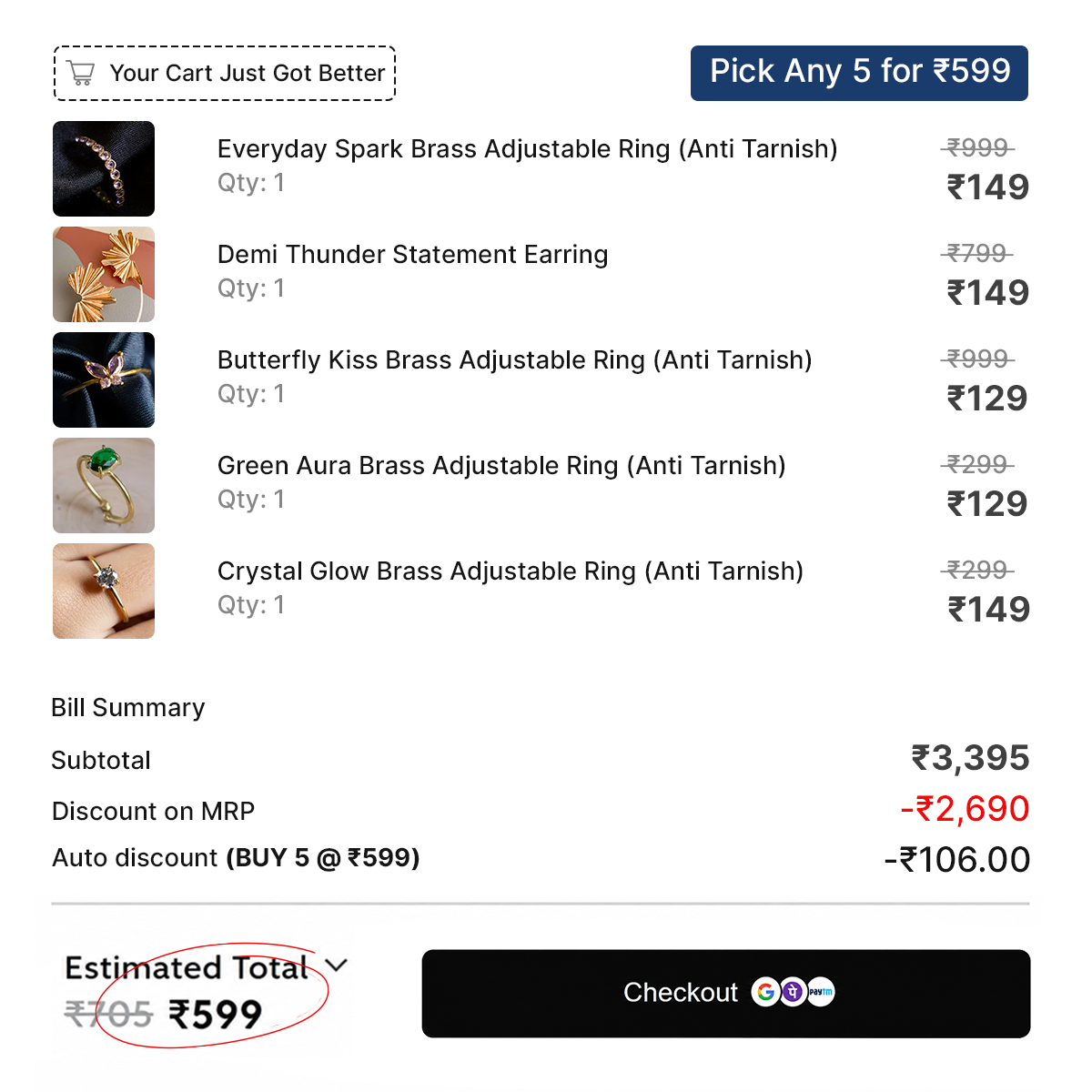 LiLi Origin Facebook ad: PICK ANY 5 FOR JUST ₹599