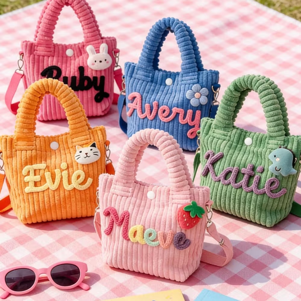 Sheown Facebook ad: Custom Handmade Corduroy Crossbody Bag, Toddler Purse with…