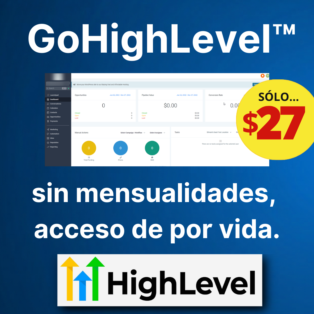 GHL Pago Único Facebook ad: Acceso de Pago Único a GoHighLevel (4.9 • 231 reseñas)