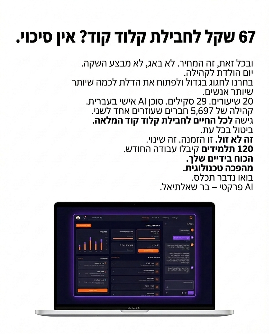 בר שאלתיאל Facebook ad: הגיע הזמן לעבוד עם קלוד קוד כמו שצריך ולהתחיל לראות תוצאות >