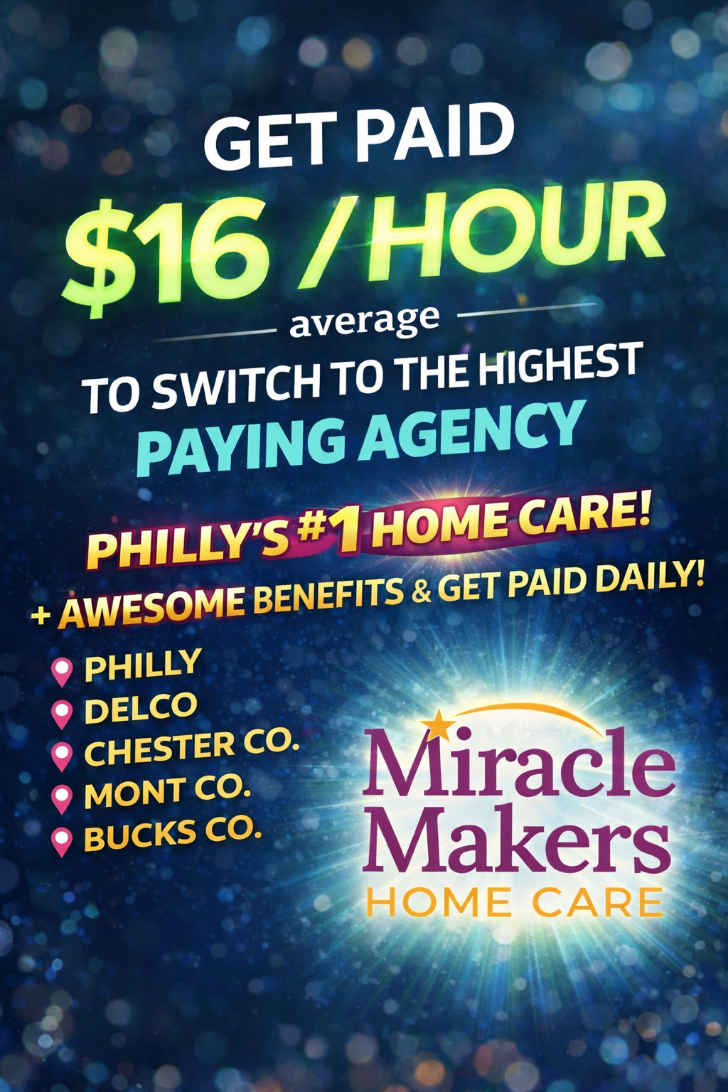 Miracle Makers Home Care Facebook ad: Experience the Miracle Makers Difference - Get Paid for…