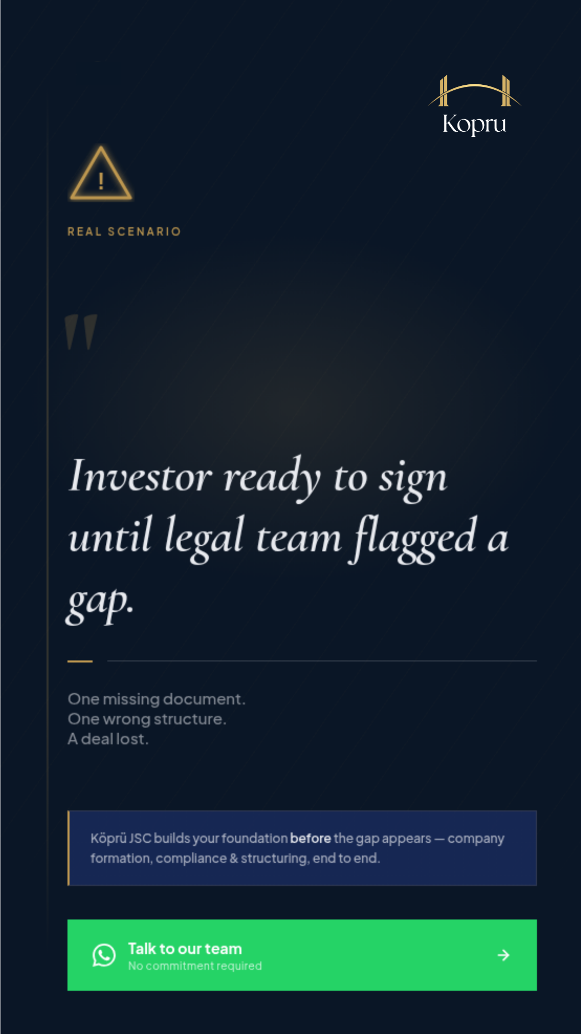 Kopruas Facebook ad: The investor was ready to sign.