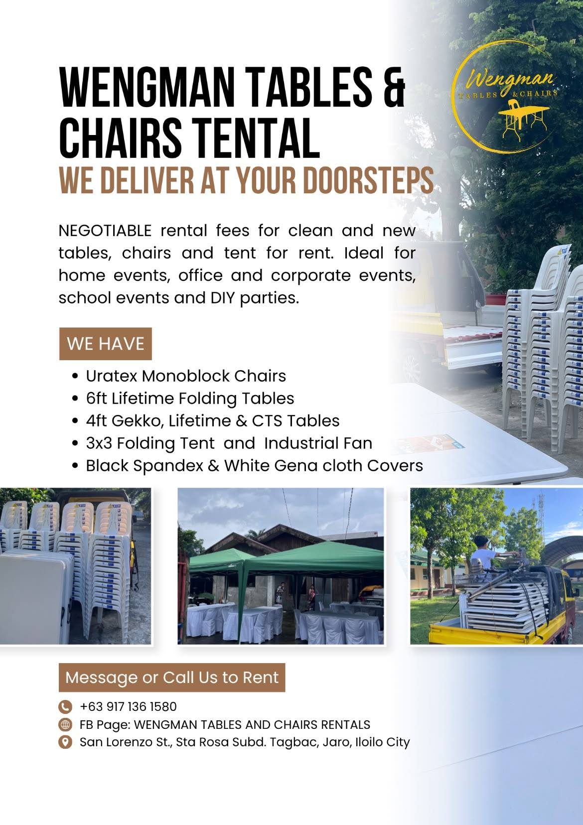 Wengman Tables and Chairs Rental Facebook ad