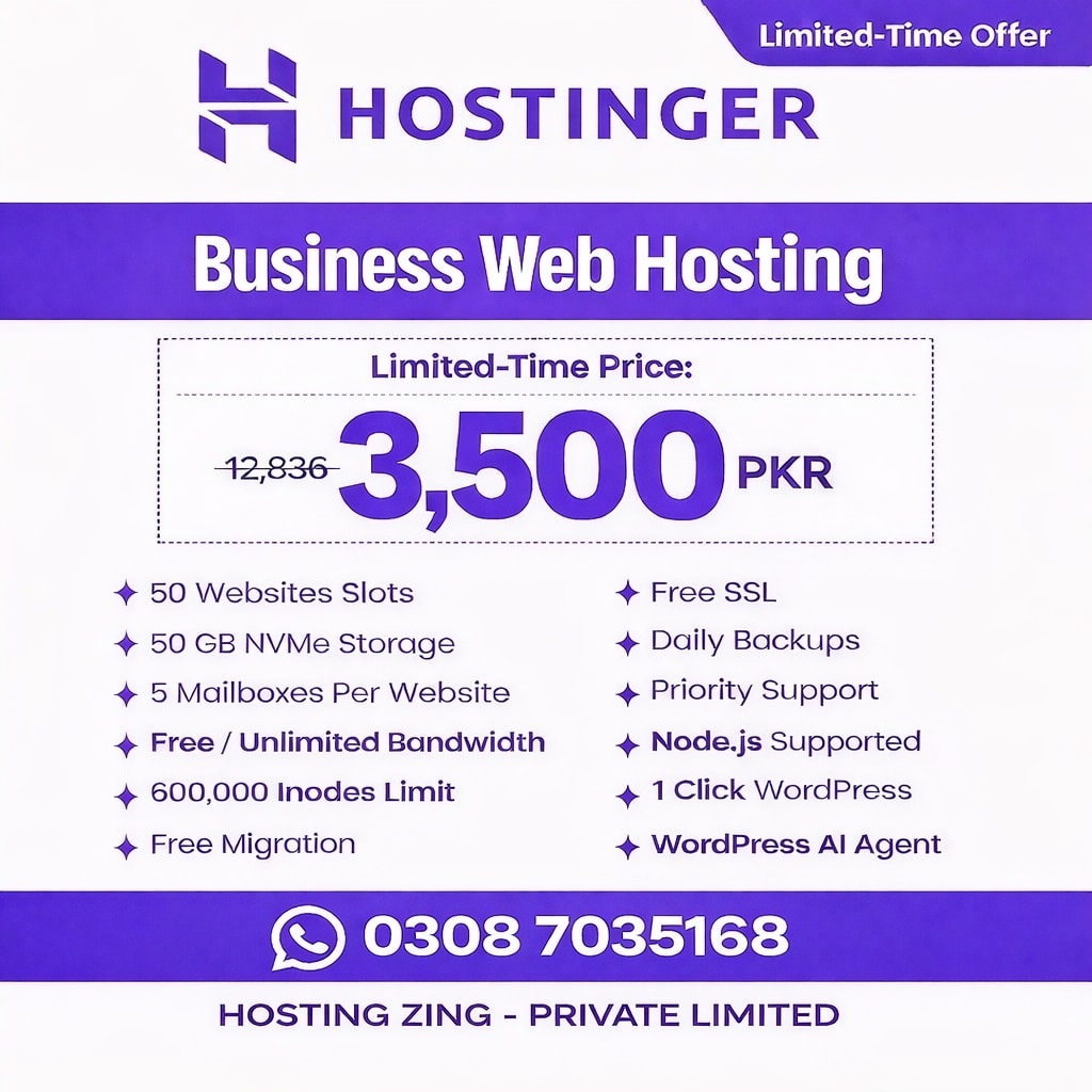 Hosting Zing - Private Limited Facebook ad: Hostinger Business Hosting Sirf 3,500 PKR, Limited Time…