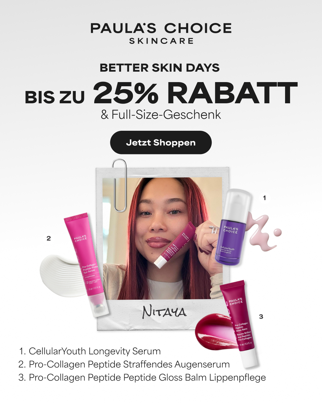 Paula's Choice Facebook ad: BIS ZU 25 % RABATT