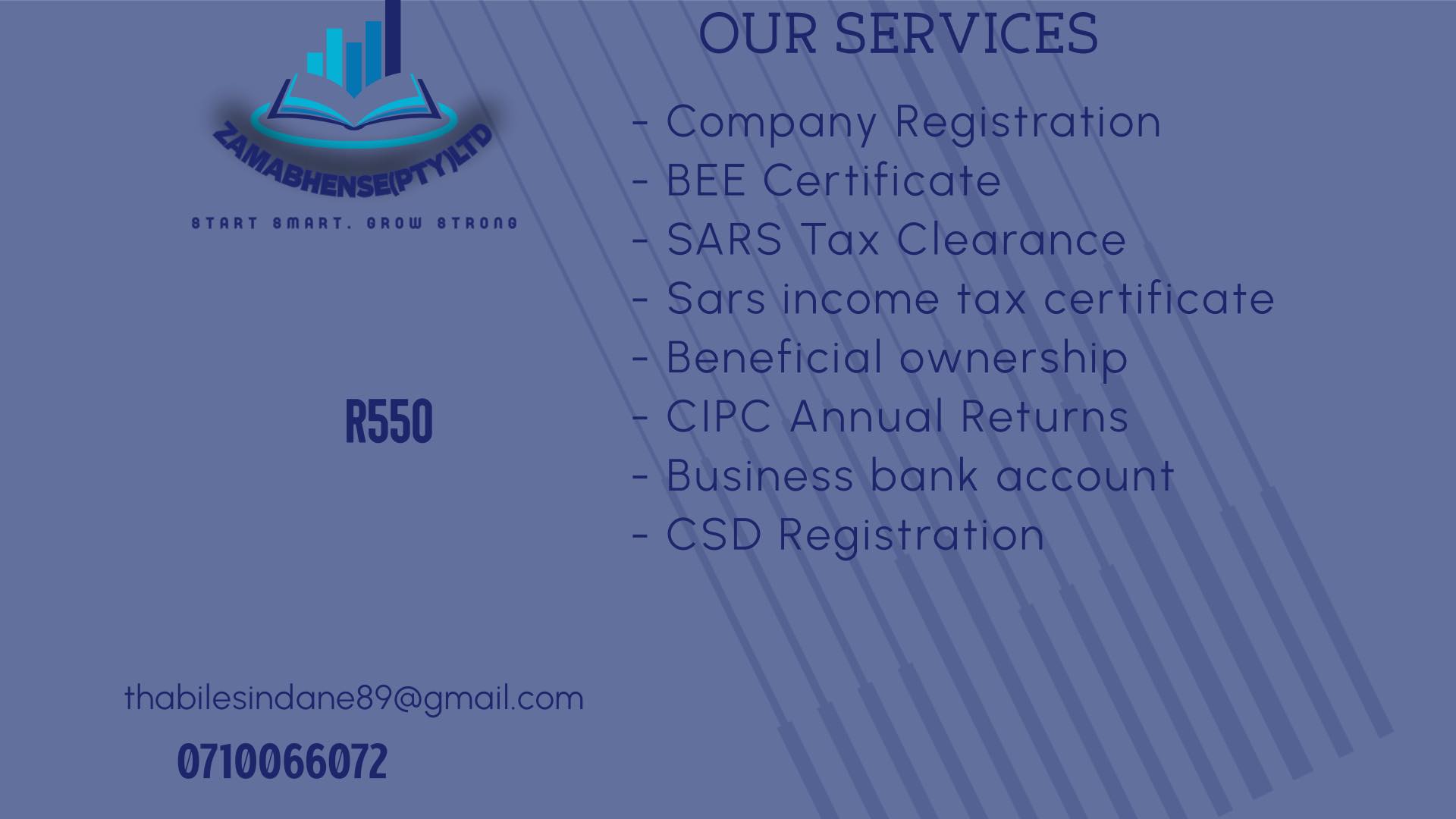 Zamabhense Facebook ad: START YOUR BUSINESS TODAY, ONLY R550!