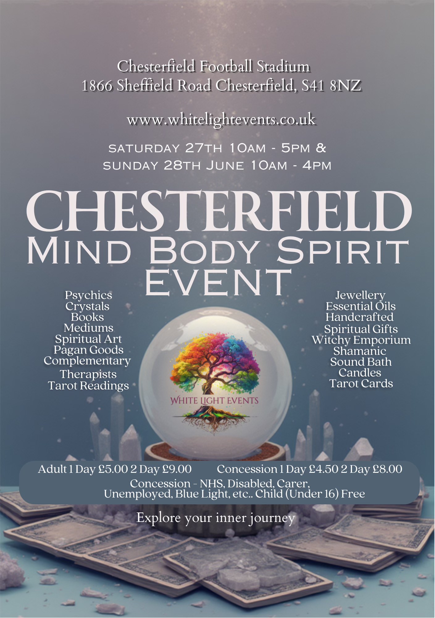 White Light Events Mind Body and Spirit Events Facebook ad: Our amazing line up of talks for the…