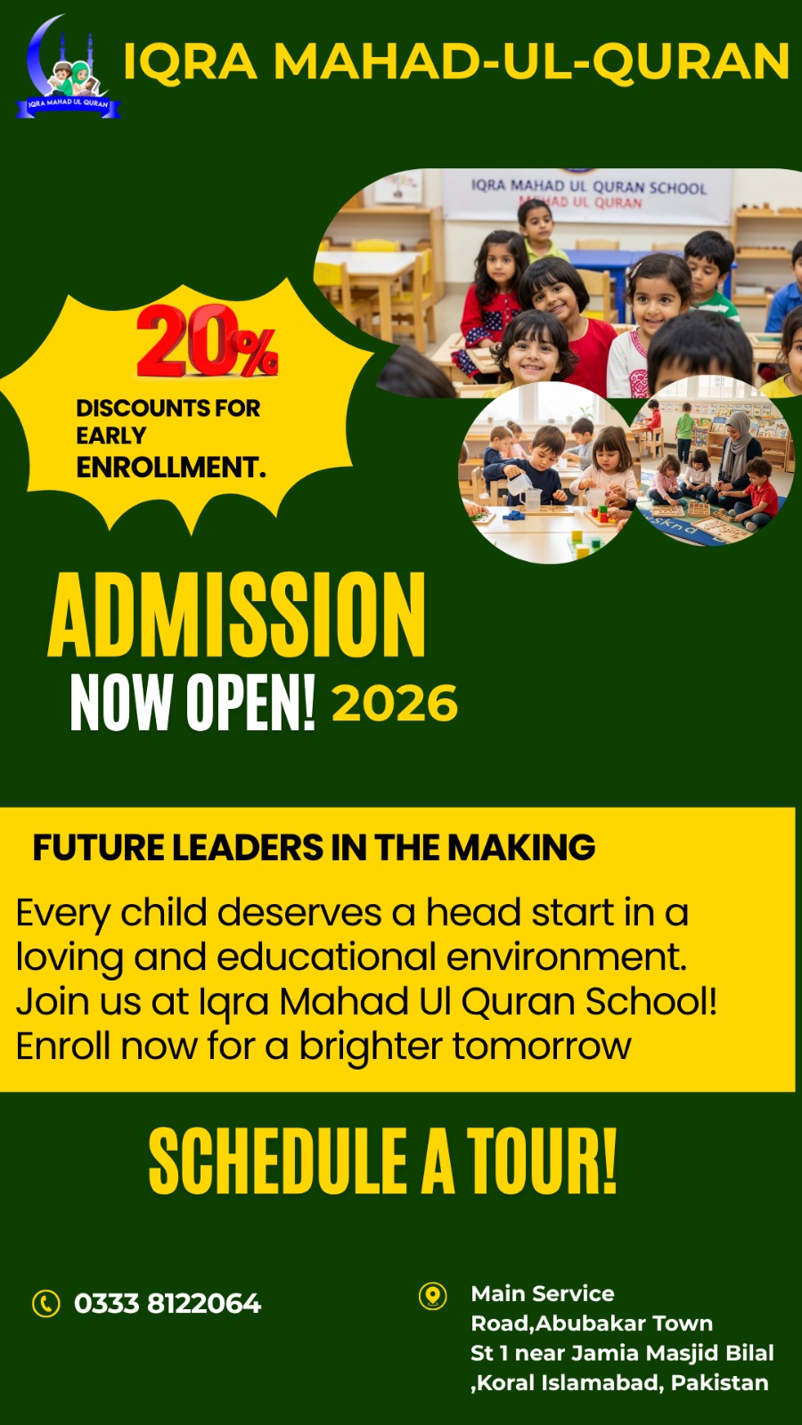 IQRA MAHAD UL QURAN Institute & Montessori School Facebook ad from Apr 25, 2026