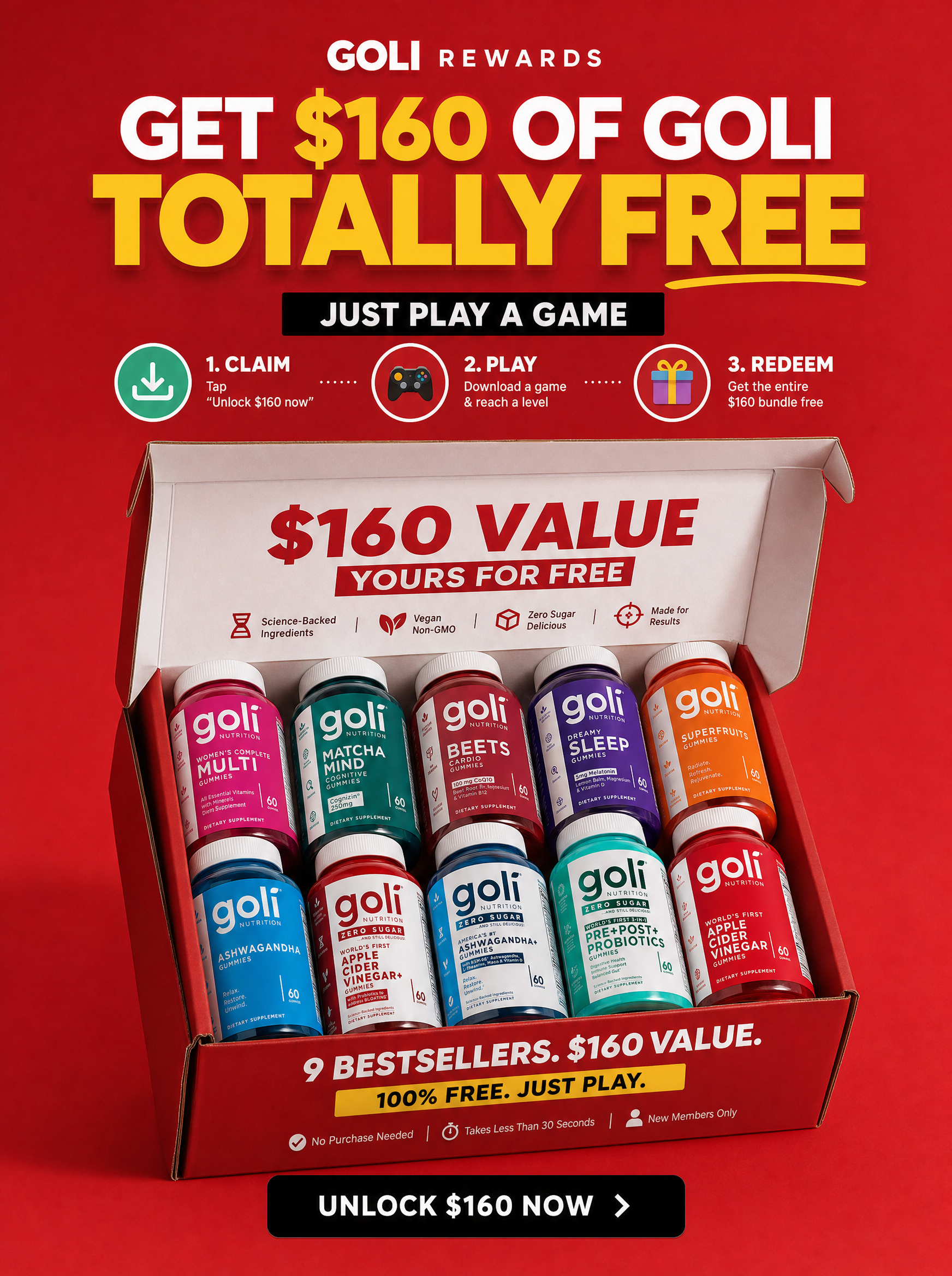 Goli Facebook ad: Play Games → Get $160 In Goli FREE