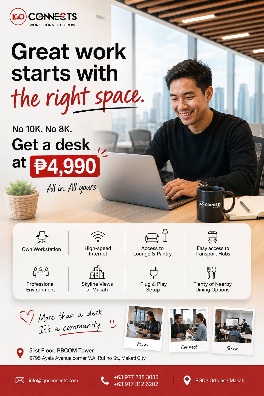 LGO Connects Facebook ad: LgoConnects offers Shared, Private, Virtual Office…