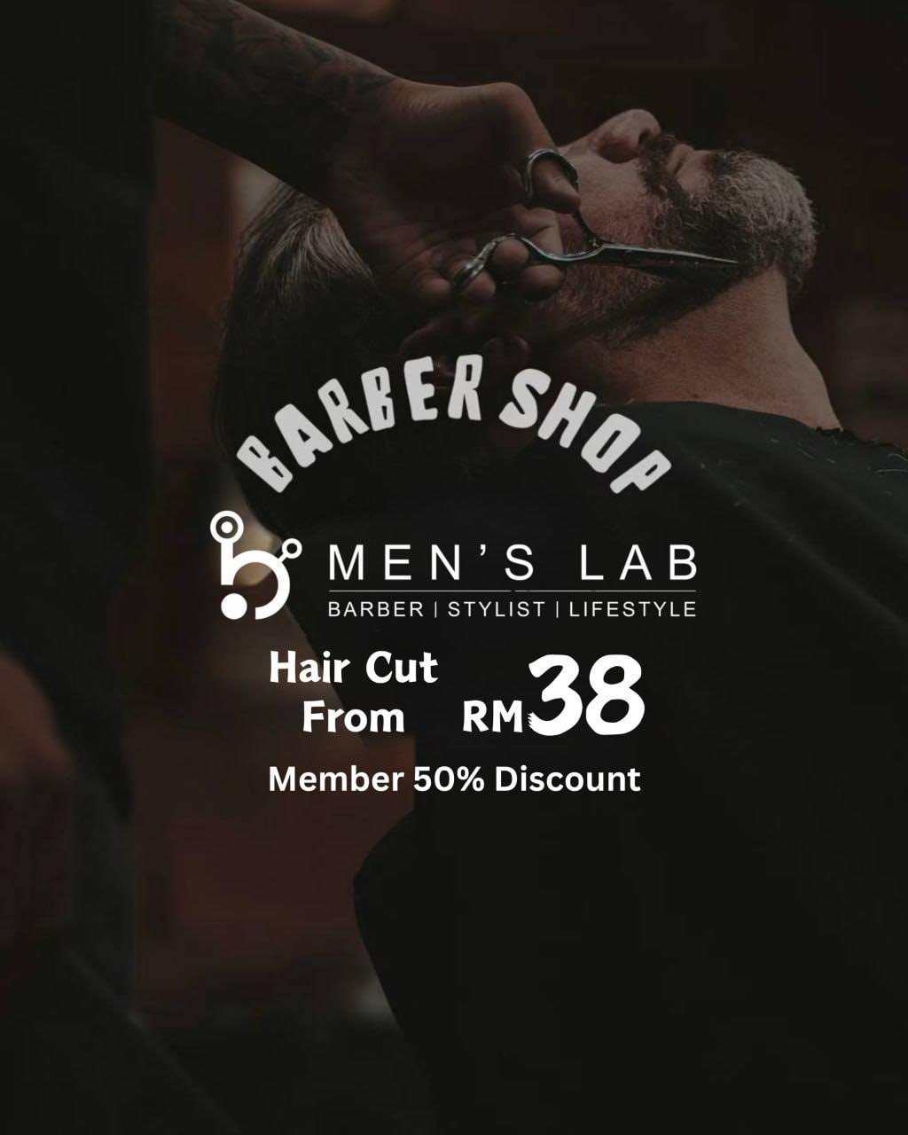 Men'sl ab MY Facebook ad: 现在还有男人去 Salon 剪头发,而不是 Barbershop 吗?!