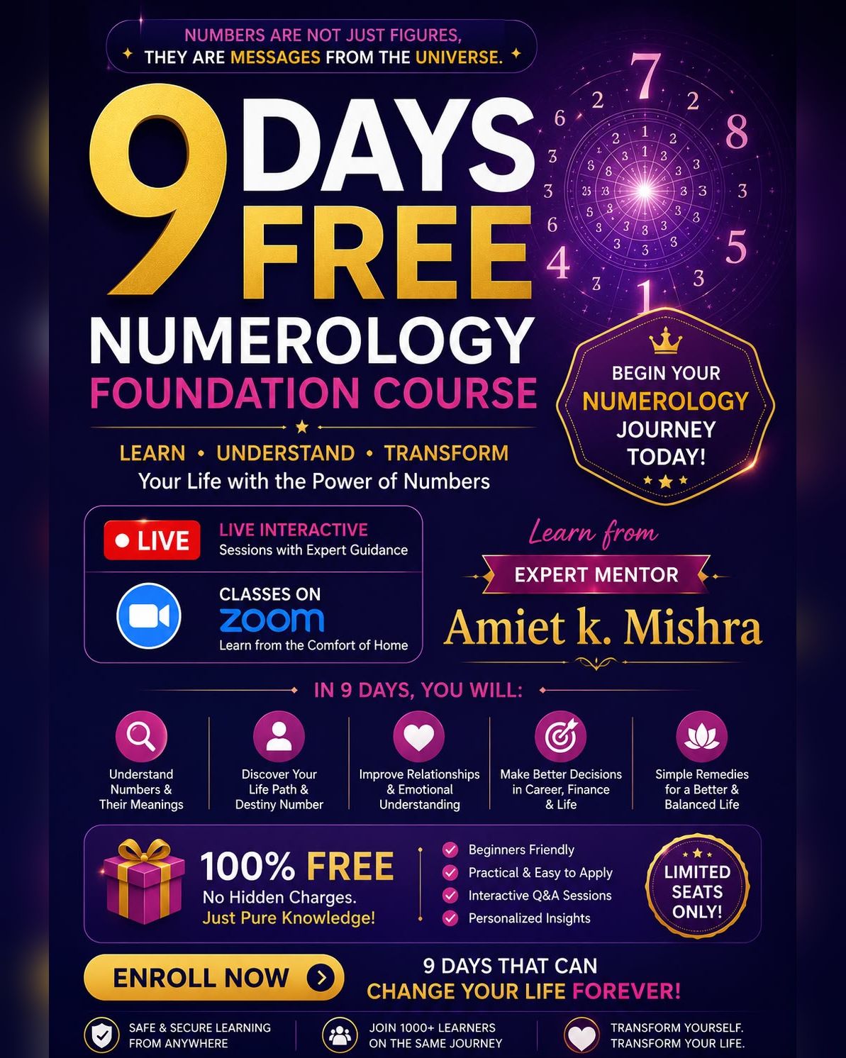 Digi Destiny Occult Academy Facebook ad: Join Our FREE 9 Days Numerology Foundation Course Now!