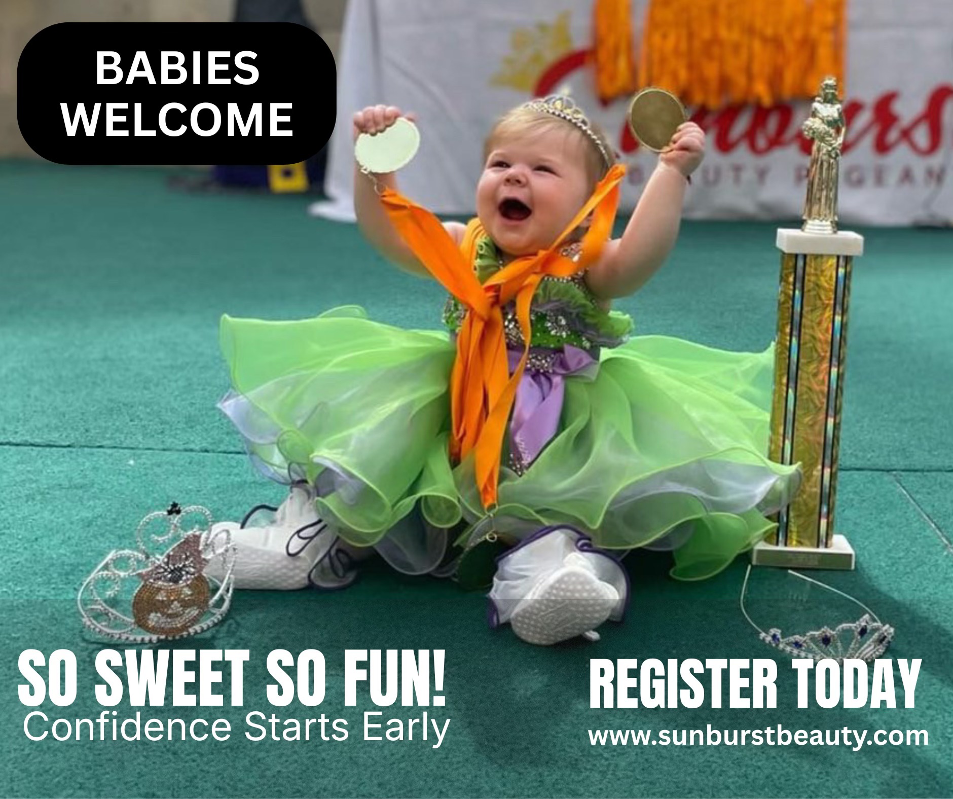 Sunburst International Beauty Pageants Facebook ad: Shine on Stage with Confidence