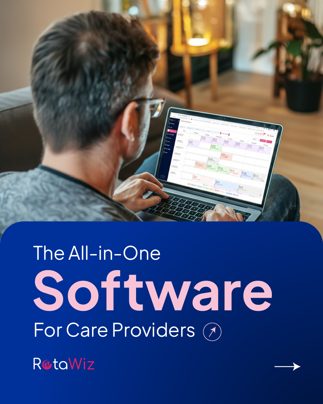 RotaWiz Facebook ad: Manage care, rosters, and updates in one simple…