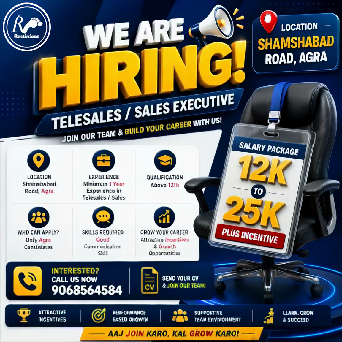 Restinfoot Facebook ad: Telesales / Sales Executive, ₹12K-₹25K + Incentives