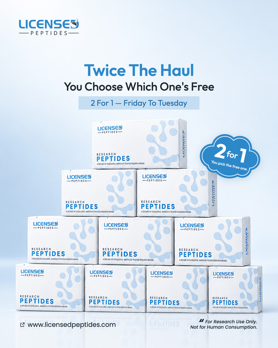 LicensedPeptides.com Facebook ad: 2 FOR 1, PICK ANY VIAL FREE