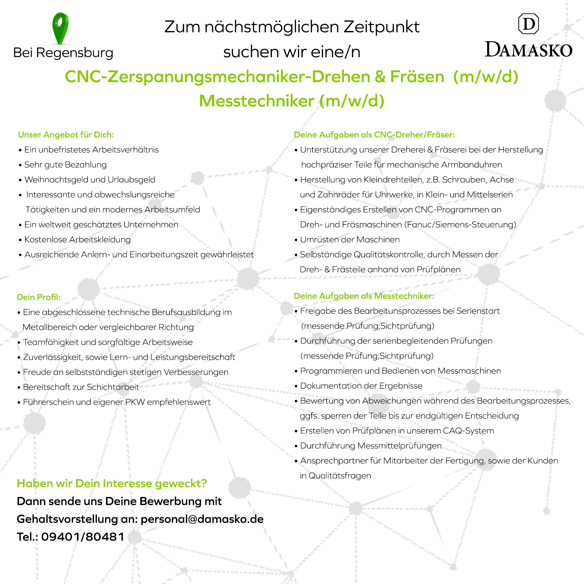 Damasko Uhrenmanufaktur Facebook ad: Wir suchen Dich!