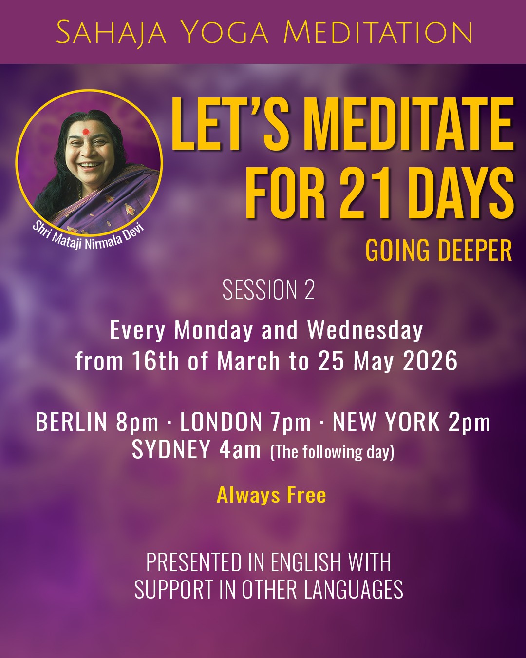 21 Days Sahaja Yoga Meditation Europe Facebook ad