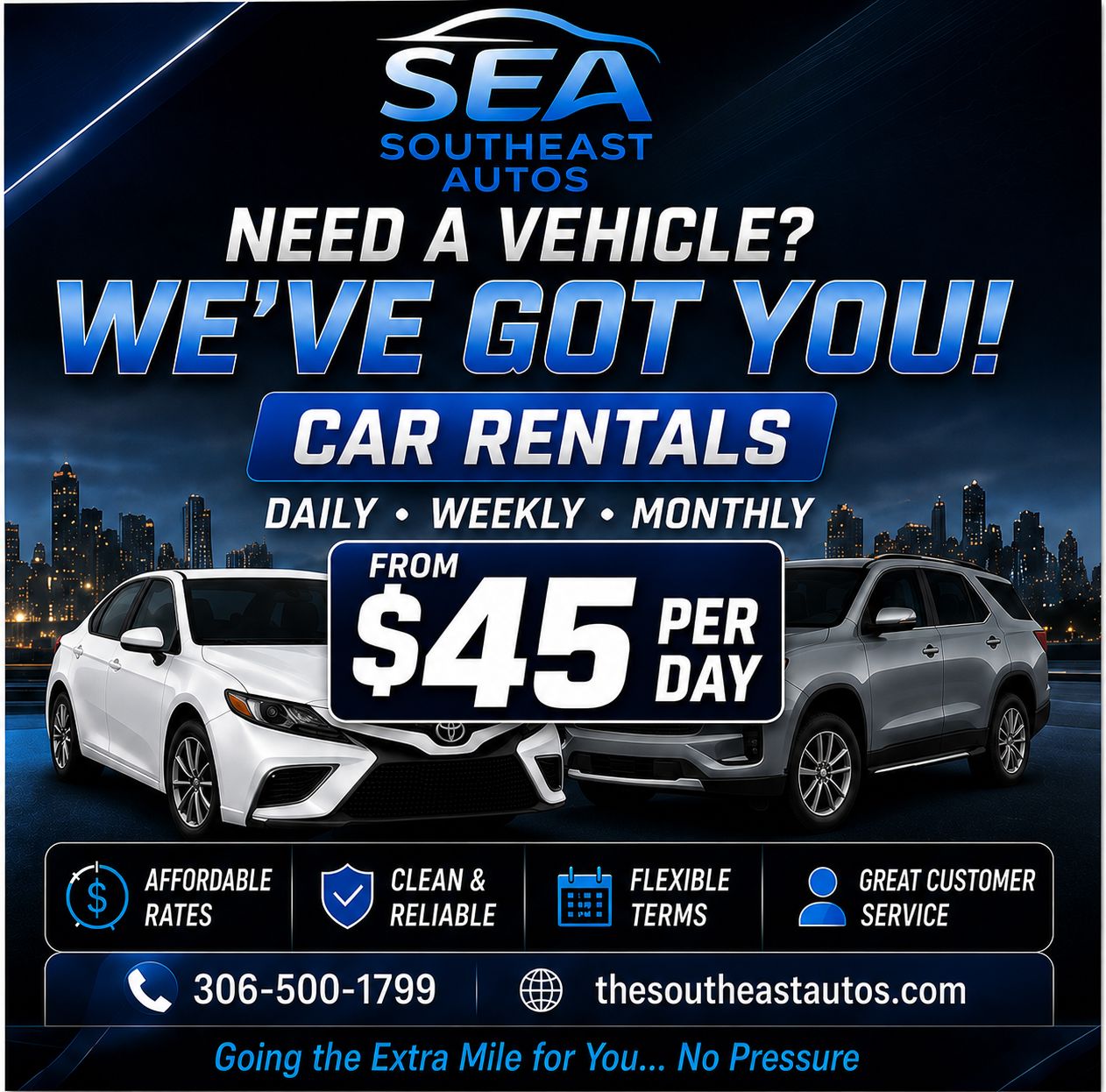 The Southeast Autos Inc. Facebook ad: Looking to rent a vehicle in Estevan area?