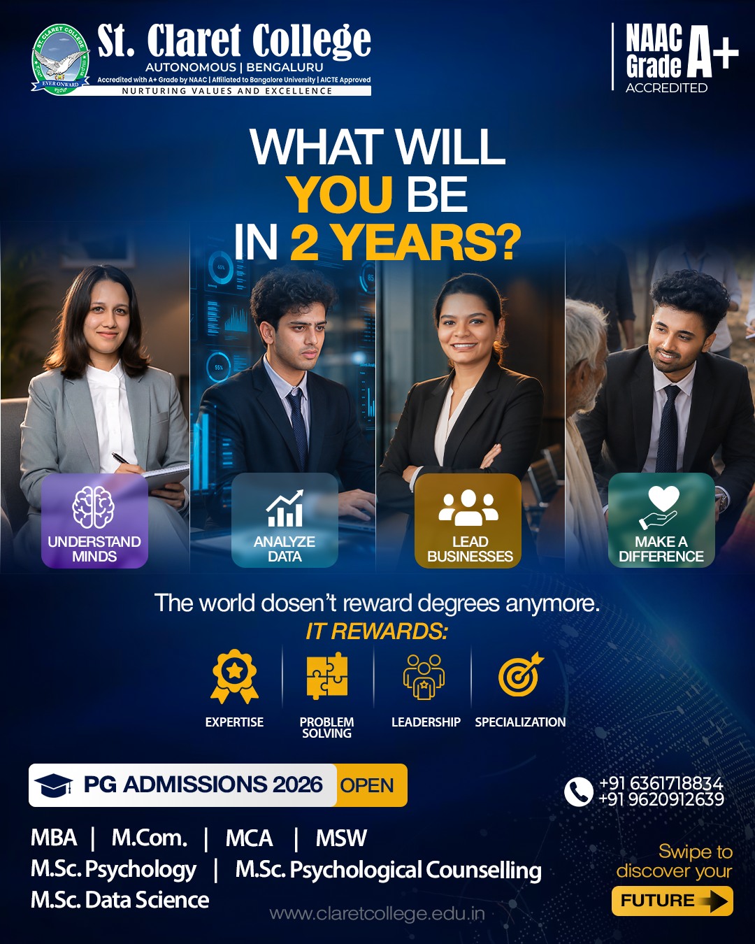 St. Claret College Bangalore Facebook ad: The world needs specialists.