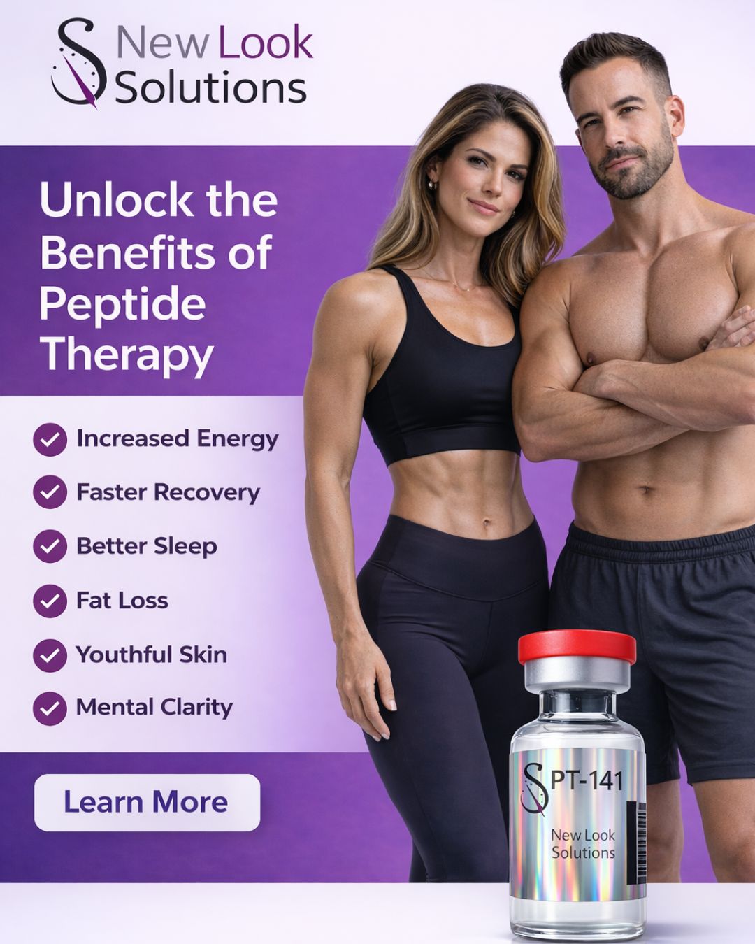 New Look Solutions Medical Weight Loss and Aesthetics Clinic Facebook ad: Physician-Guided Peptide Therapy!