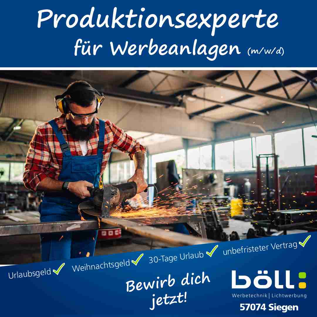 Böll Werbetechnik und Lichtwerbung Facebook ad: Produktionsexperte (m/w/d) in Siegen gesucht!