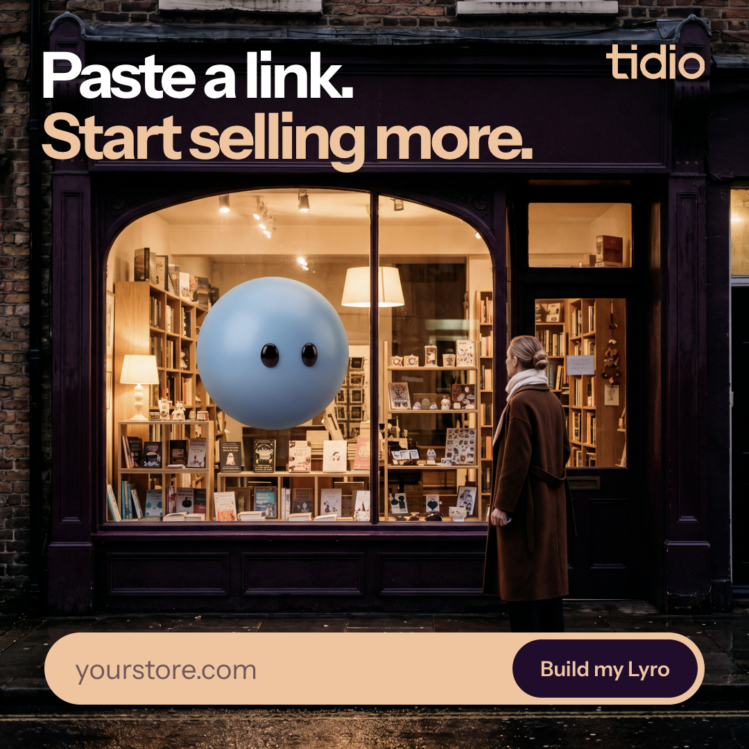 Tidio Facebook ad: Your Store URL. Your First Flow.