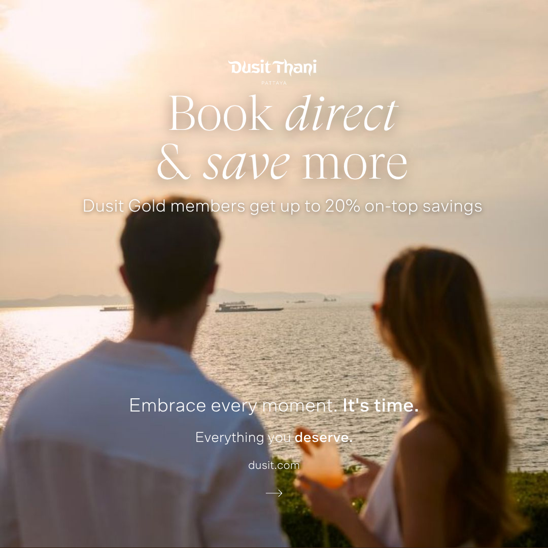 Dusit Thani Pattaya Facebook ad: Book Direct & Save More, unlock extra savings…