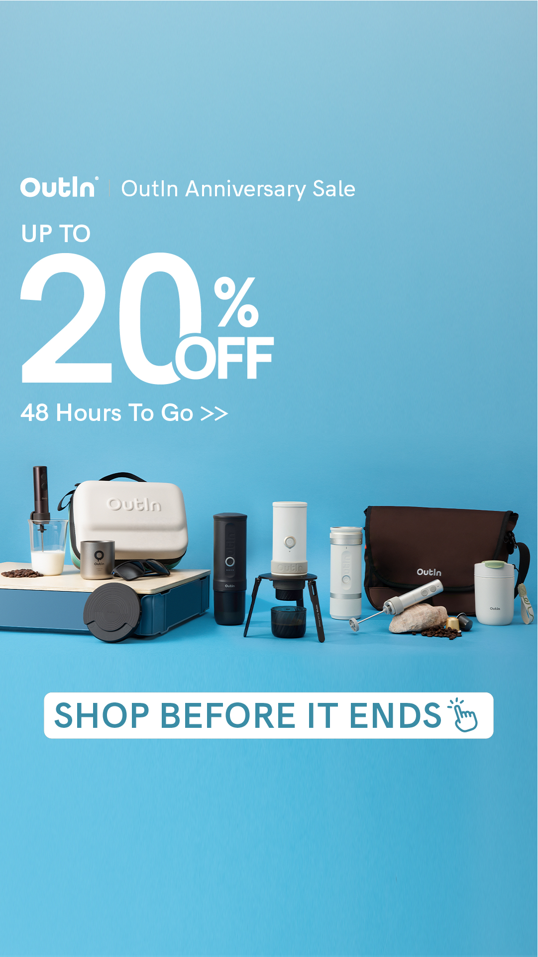 Outin Portable Electric Espresso Machine Facebook ad: Anniversary Exclusive: 20% OFF