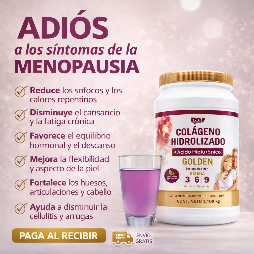 Colágeno Golden Puebla Facebook ad: ¡Deja de sufrir los efectos de la menopausia…