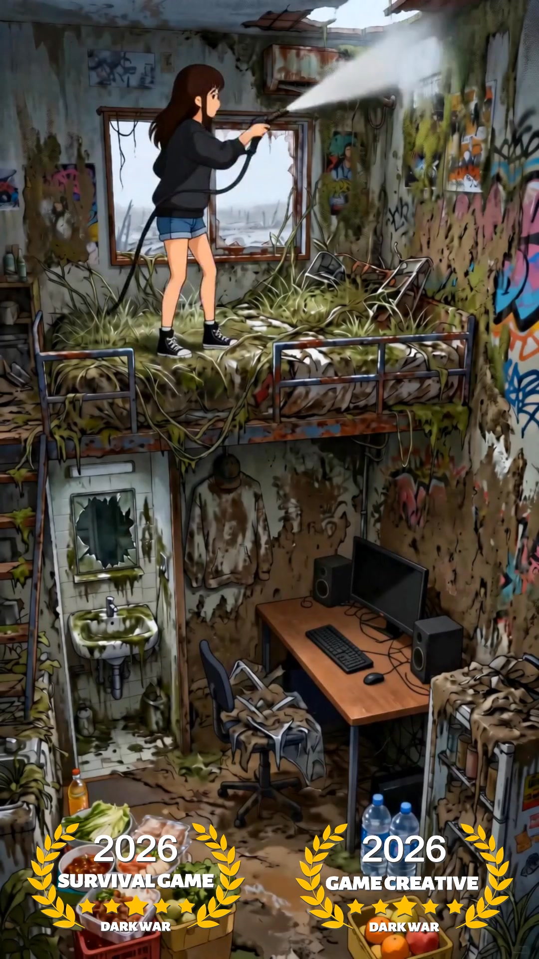 Dark War Survival Mobile Facebook ad: Survival of the fittest in a post-apocalyptic wasteland.
