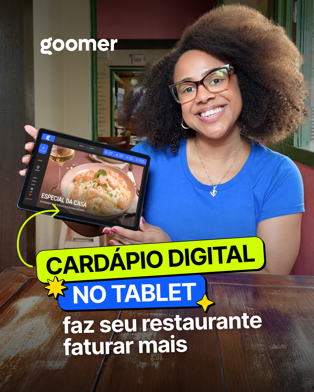 Goomer Facebook ad: Cardápio Digital em Tablet que Aumenta suas Vendas