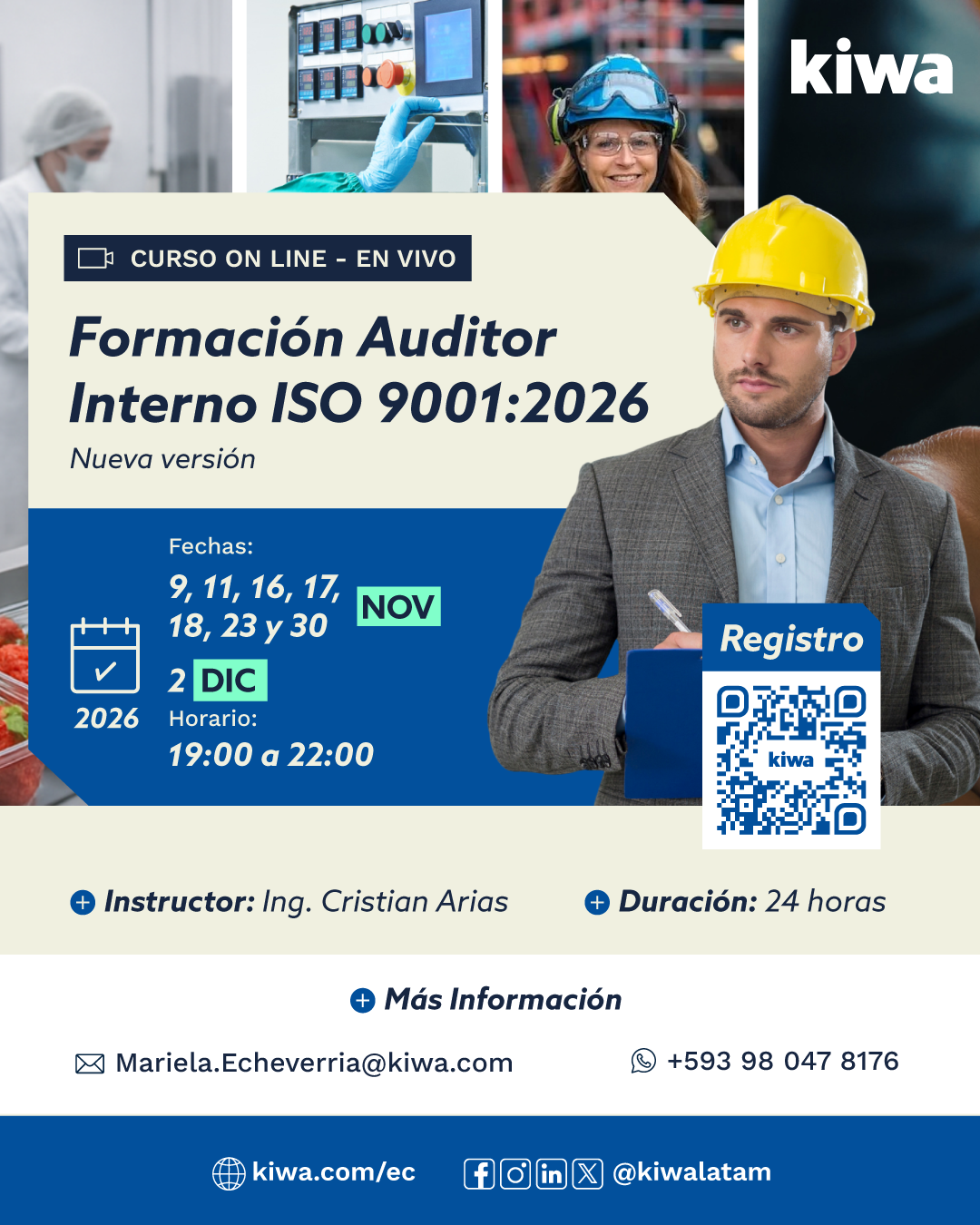 Kiwa América Latina Facebook ad: Conviértete en Auditor Interno ISO 9001:2026