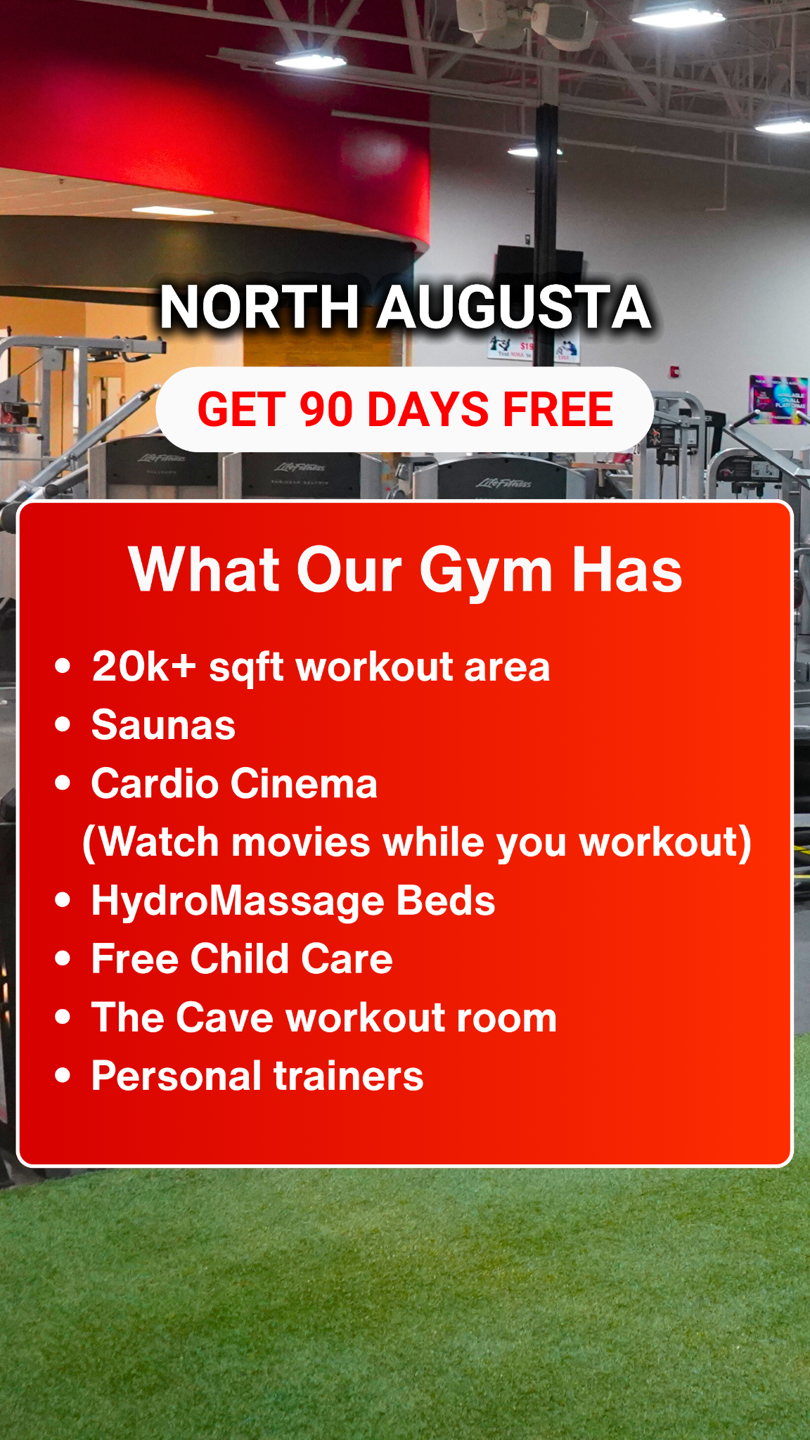 Max Fitness - North Augusta Facebook ad: 90 Days Free at North Augusta's Best Gym