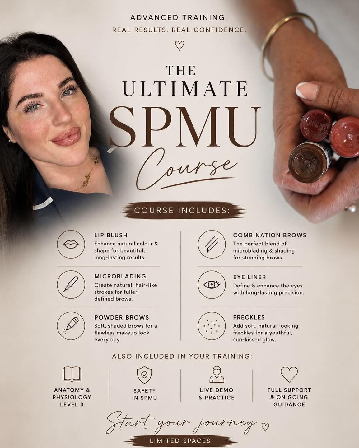 Perfect features aesthetics & training academy Facebook ad: THE ULTIMATE SPMU COURSE