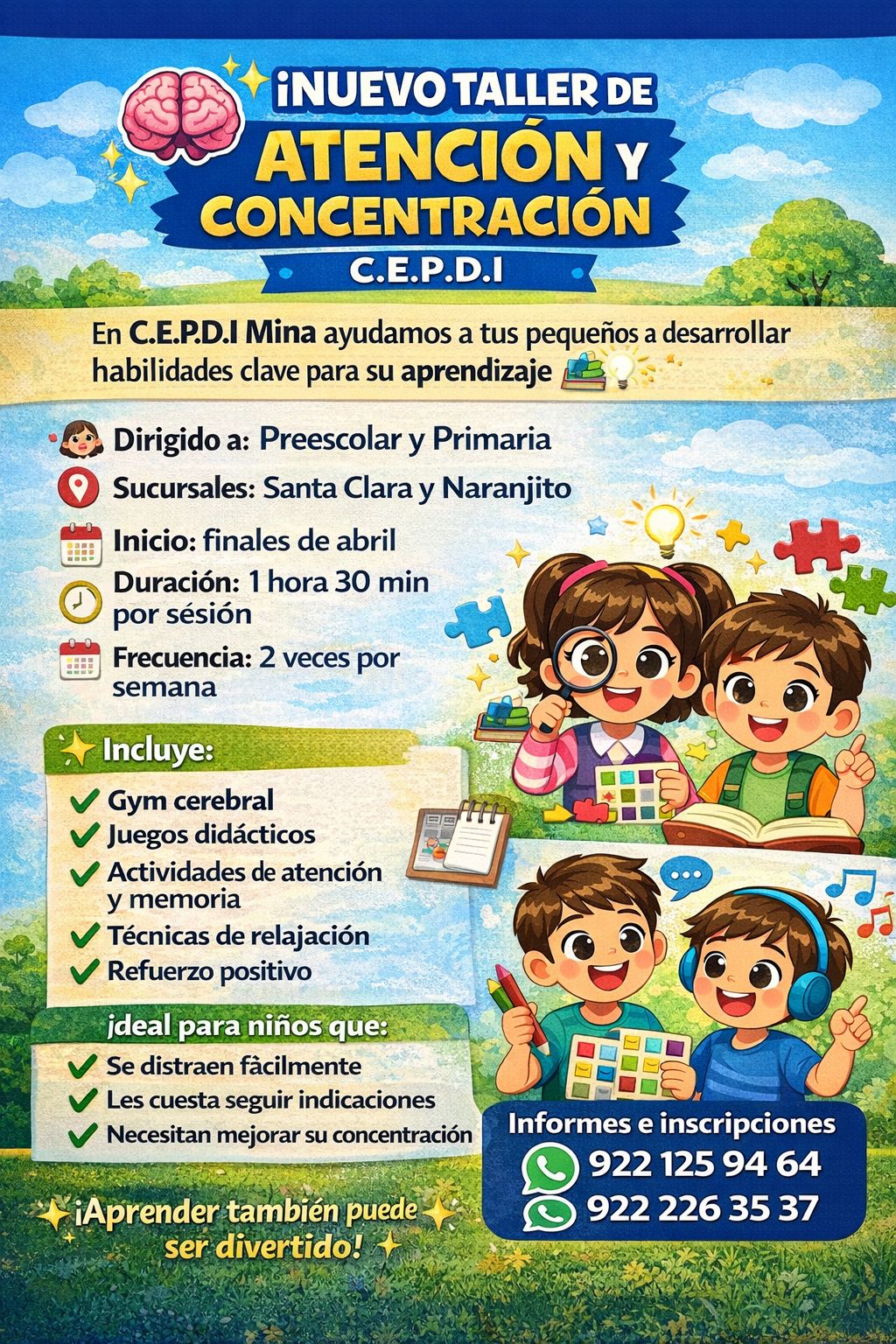 Mentes Brillantes Mina Facebook ad: ¡NUEVO TALLER DE ATENCIÓN Y CONCENTRACIÓN!